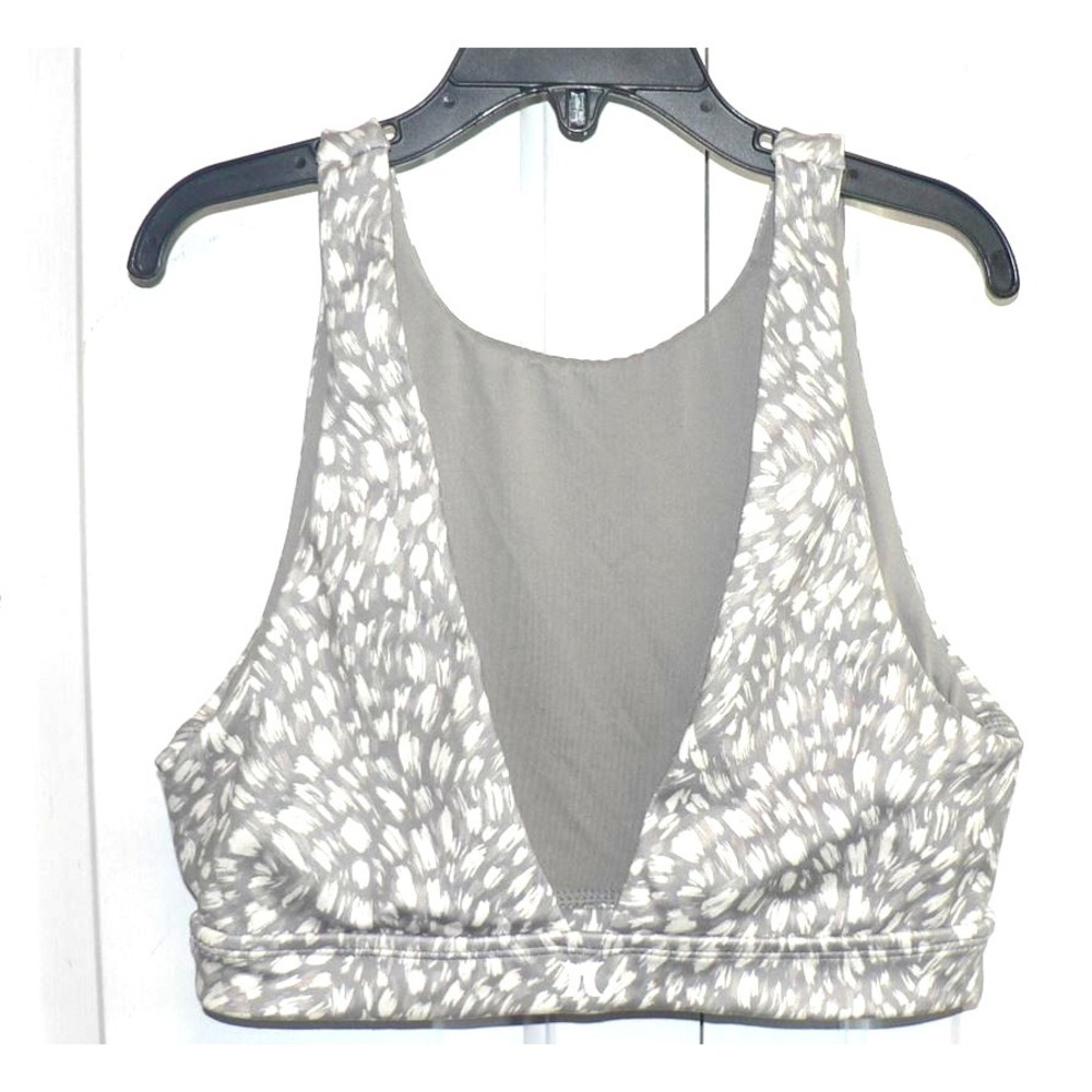 Hurley Women's V-Neck Logo Brushstroke Pullover Sports‎ Bra  Grey/White/Taupe XS